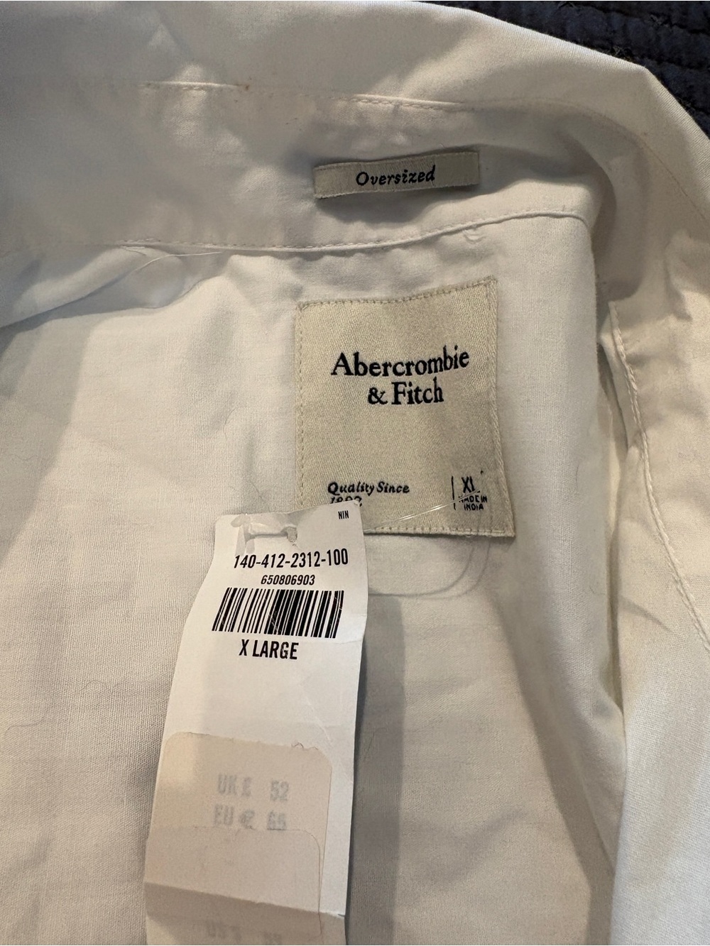 Abercrombie & Fitch White Men's Oversized Button-Up Shirt